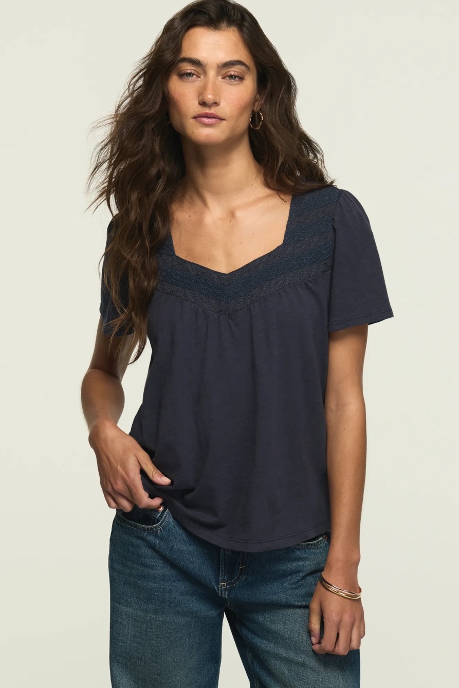 EMBROIDERED YOKE TEE — Ombre Blue — image 1