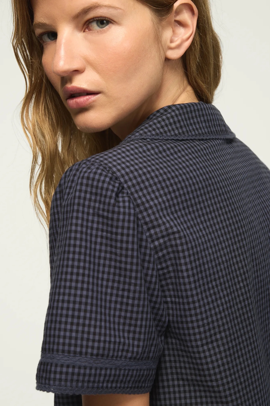 SHORT SLEEVE PETER PAN BLOUSE — NAVY GINGHAM — image 4