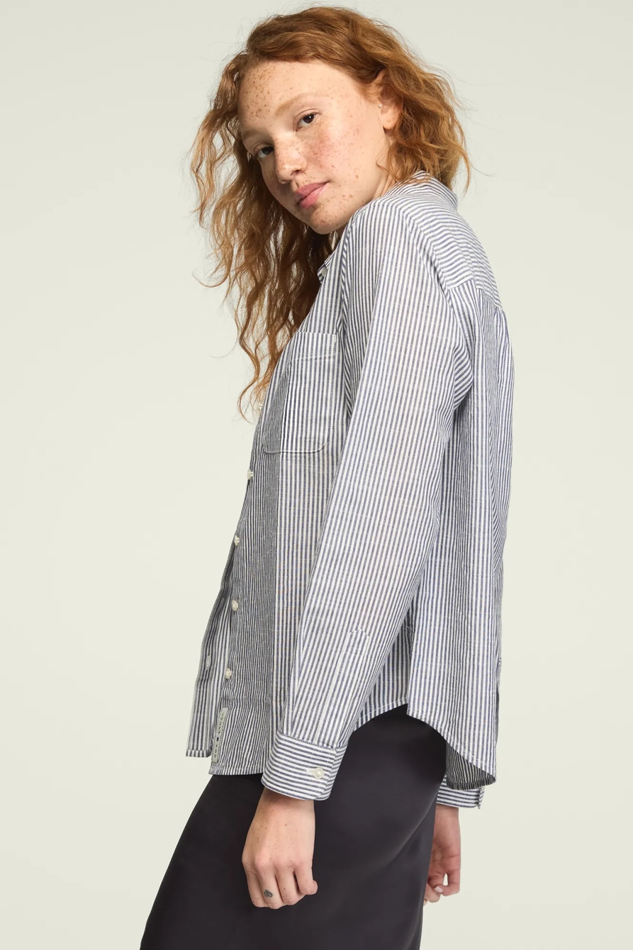 BOYFRIEND BUTTONDOWN SHIRT — NAVY STRIPE — image 4