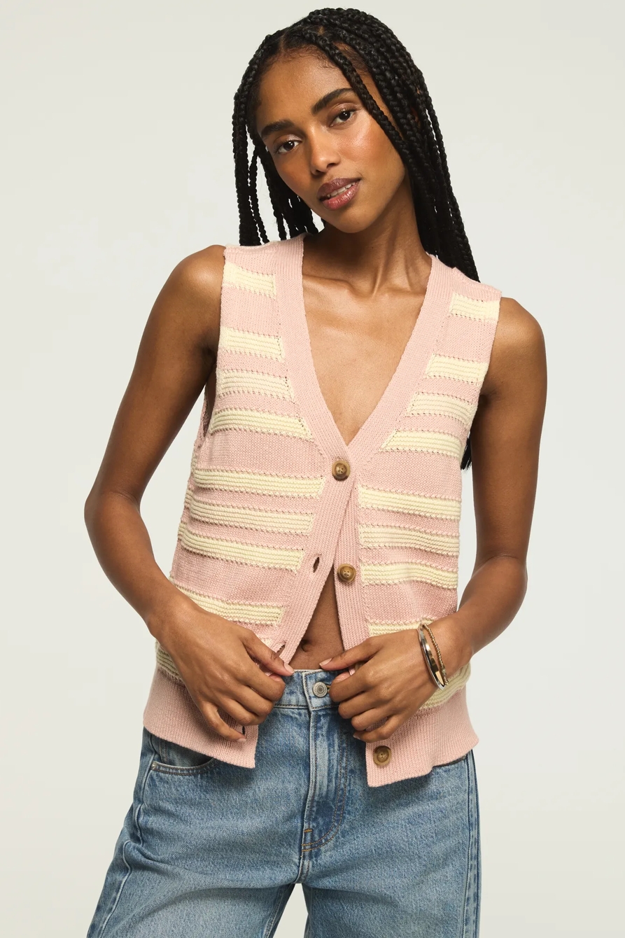STRIPED SWEATER VEST — Rose Smoke — image 1