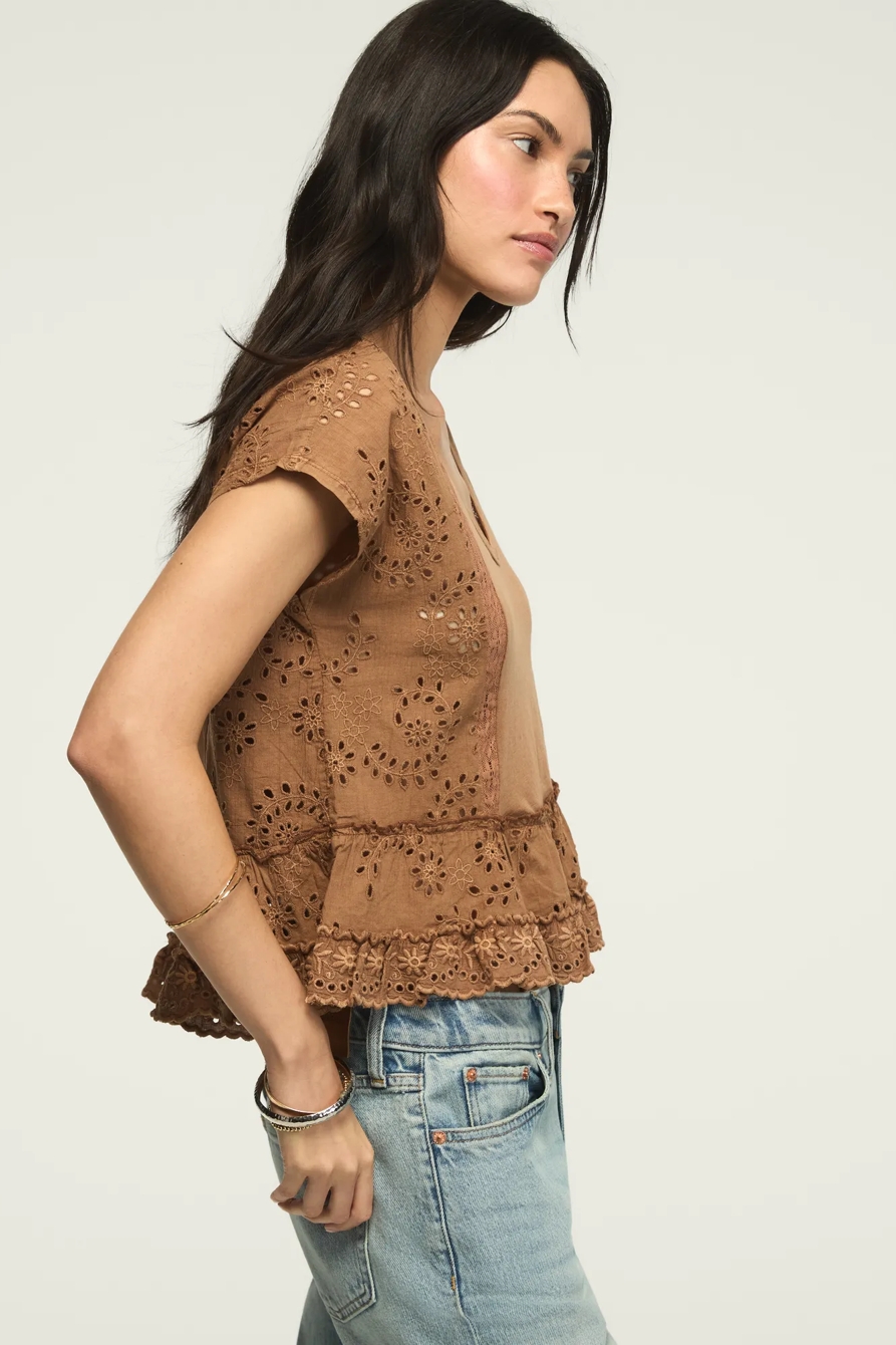 EYELET FASHION SWING TEE — CAFE CREME — image 4
