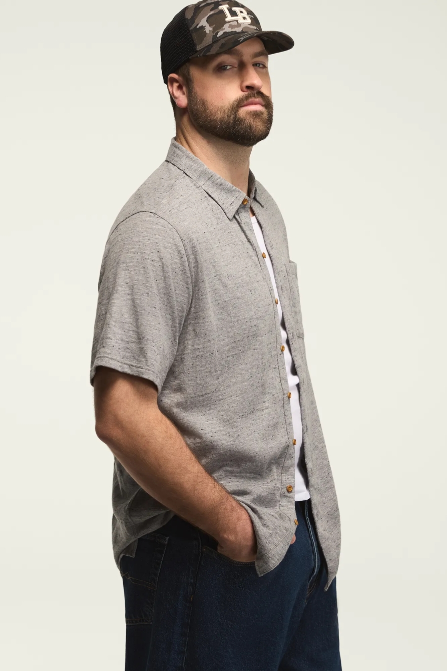 BIG AND TALL LINEN SHORT SLEEVE BUTTON UP SHIRT — BLACKENED PEARL — image 4