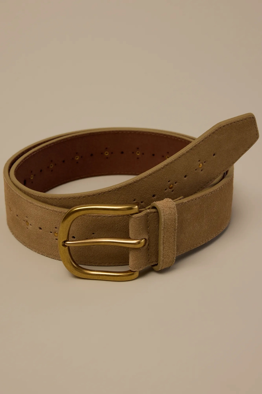 STUDDED SUEDE BELT — BEIGE — image 1