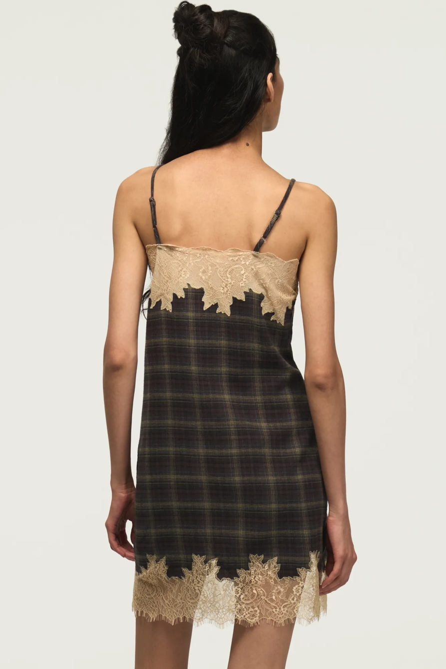 PLAID LACE TRIMMED MINI DRESS — BROWN PLAID — image 6