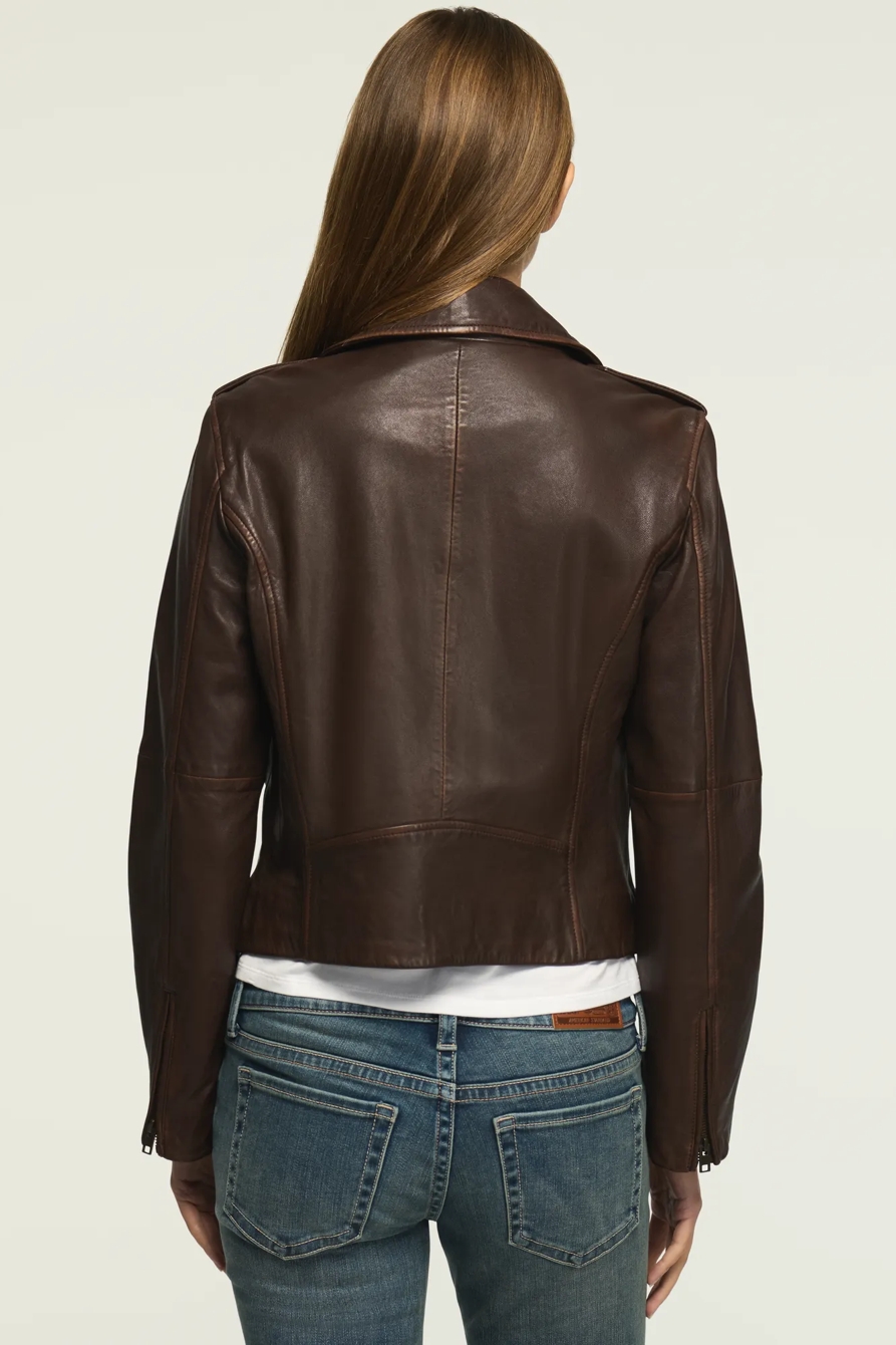 Classic Leather Moto Jacket — CHESTNUT — image 3