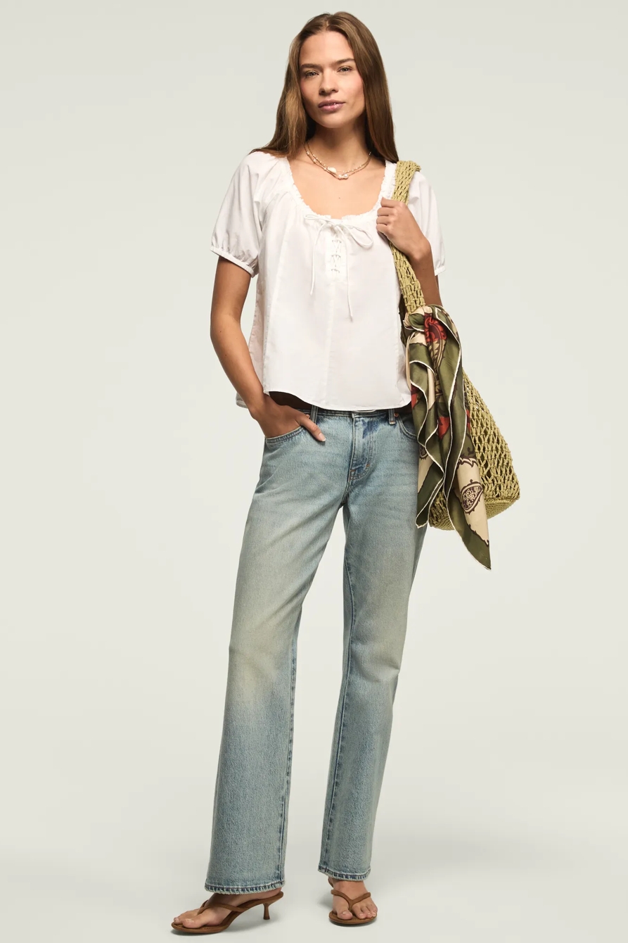 SHORT SLEEVE TIE NECK BLOUSE — BRIGHT WHITE — image 5