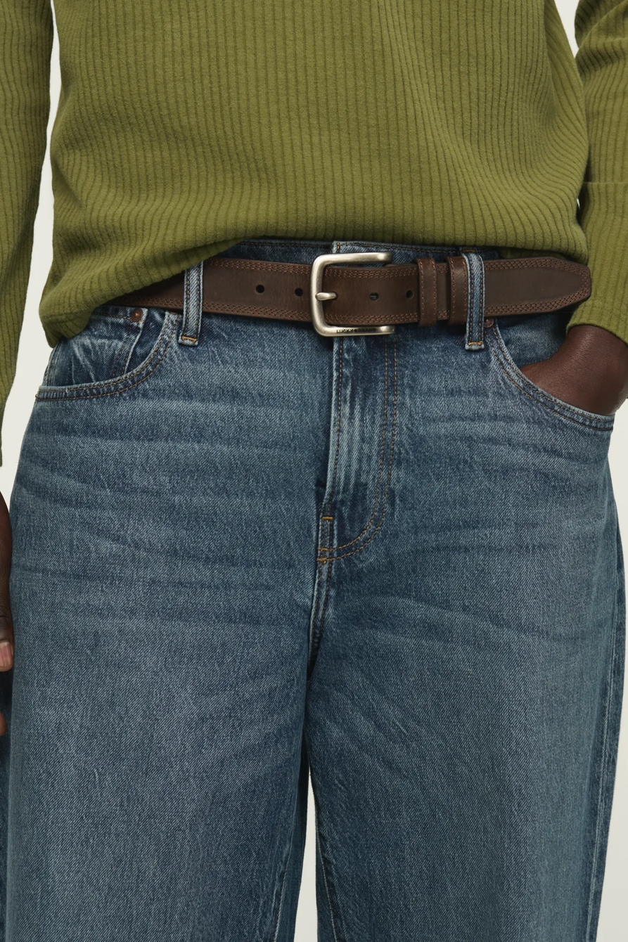 Triple Needle Stitch Leather Belt — BROWN — image 4