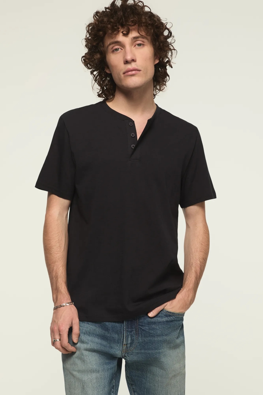 SUPIMA SHORT SLEEVE HENLEY — JET BLACK — image 1