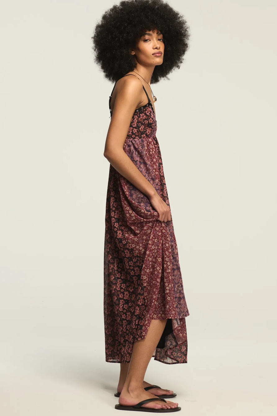 PRINT MIX MIDI DRESS — BURGUNDY PRINT MIX — image 4