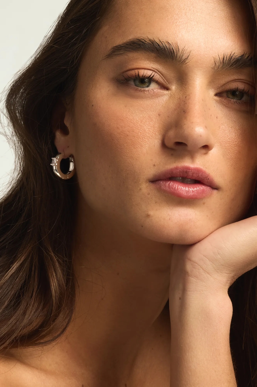STONE MINI HOOPS — SILVER — image 1