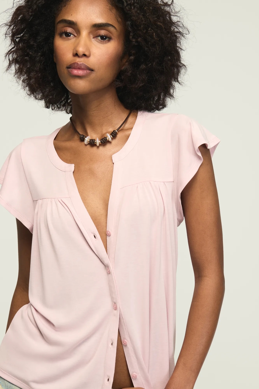 SANDWASH BUTTON UP NOTCH TOP — SHELL PINK — image 2