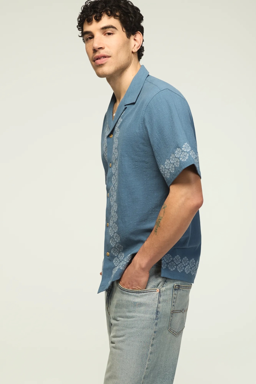 SHORT SLEEVE EMBROIDERED CAMP COLLAR SHIRT — CAPTAIN'S BLUE — image 4