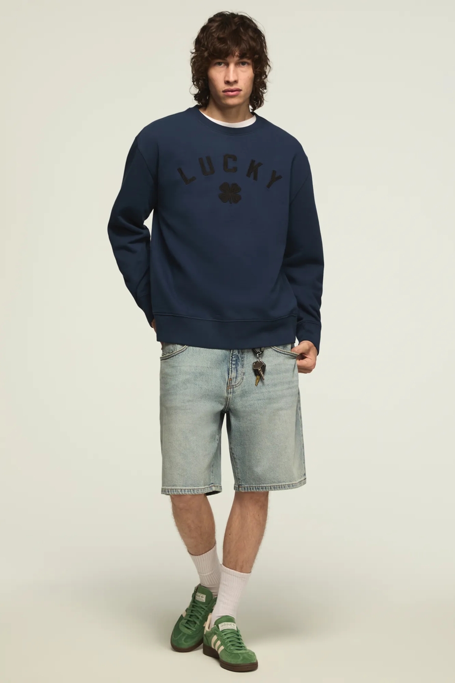 LUCKY CLOVER FLEECE CREWNECK SWEATSHIRT — INSIGNIA BLUE — image 1