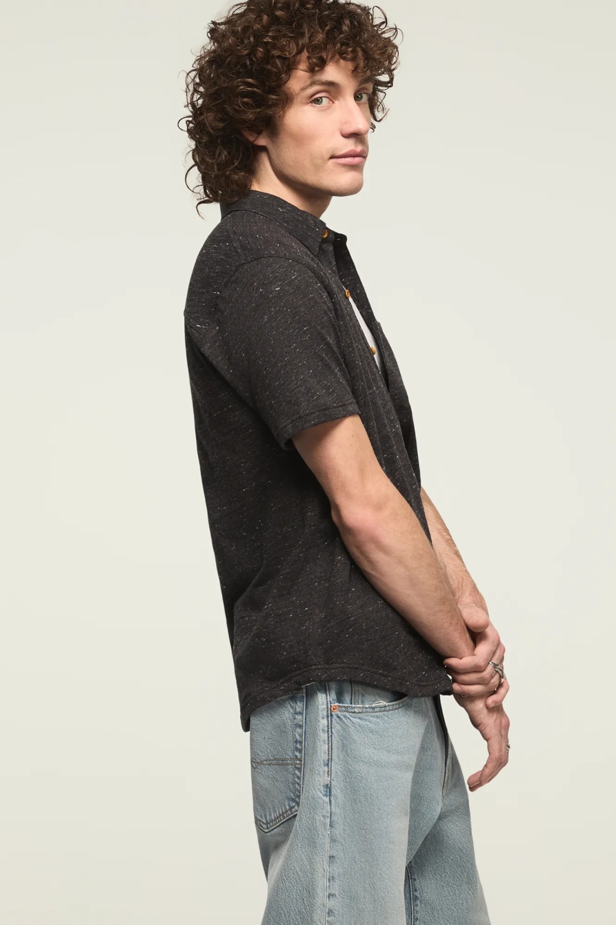 LINEN KNIT BUTTON UP SHIRT — #001 BLACK — image 4