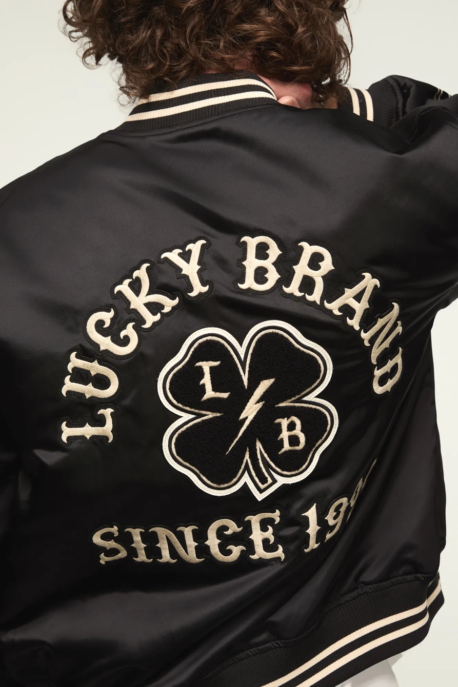 LUCKY SATIN VARSITY JACKET — JET BLACK — image 3