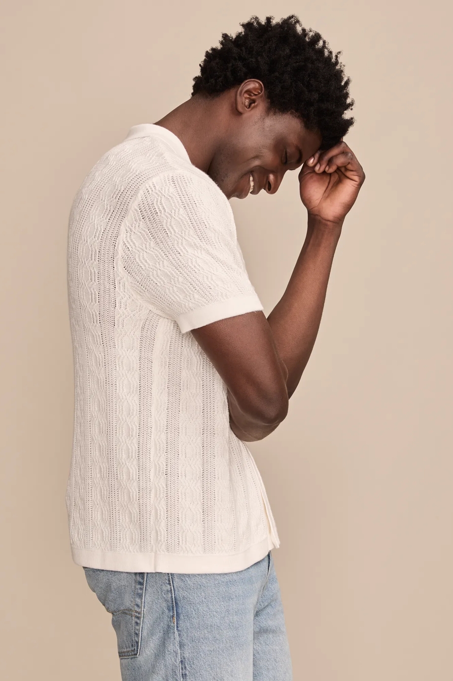 SHORT SLEEVE BUTTON DOWN SWEATER — TOFU — image 3