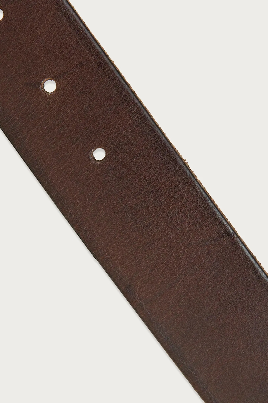 LEATHER JEAN BELT WITH ROLLER BUCKLE AND RIVETS — DARK BROWN — image 2