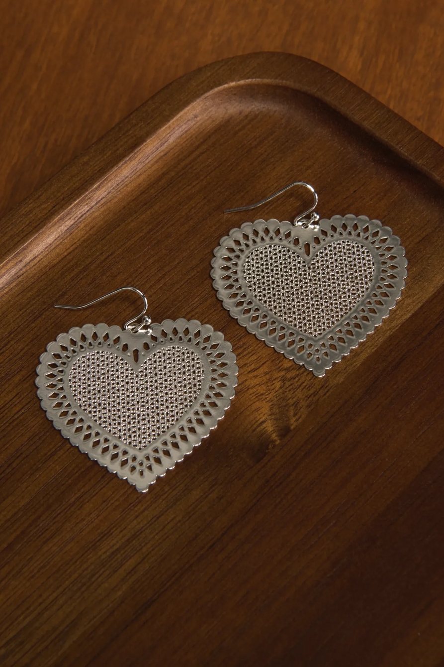 Heart Shaped Drop Earrings — SILVER — image 2
