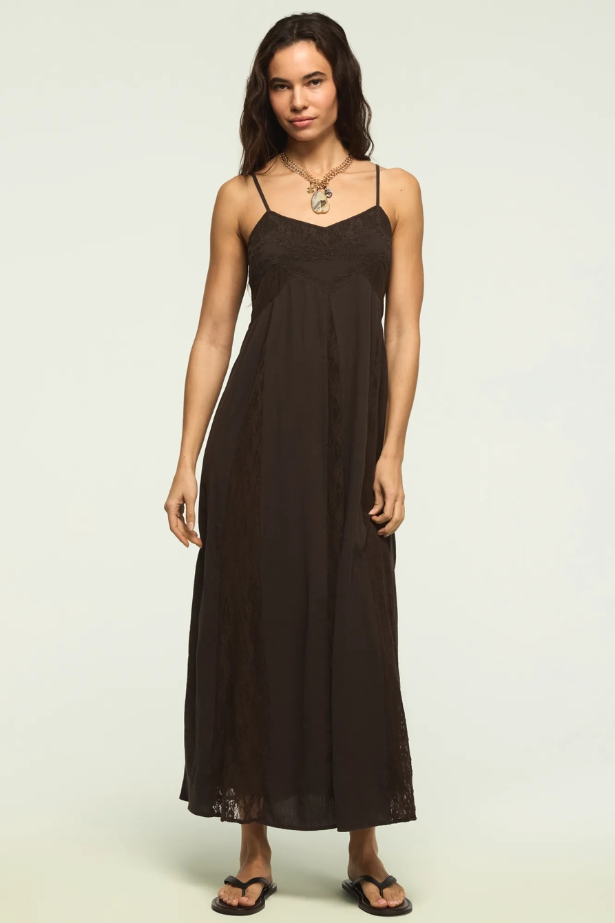 FESTIVAL EMBROIDERED LACE GODET MIDI — RAVEN — image 1