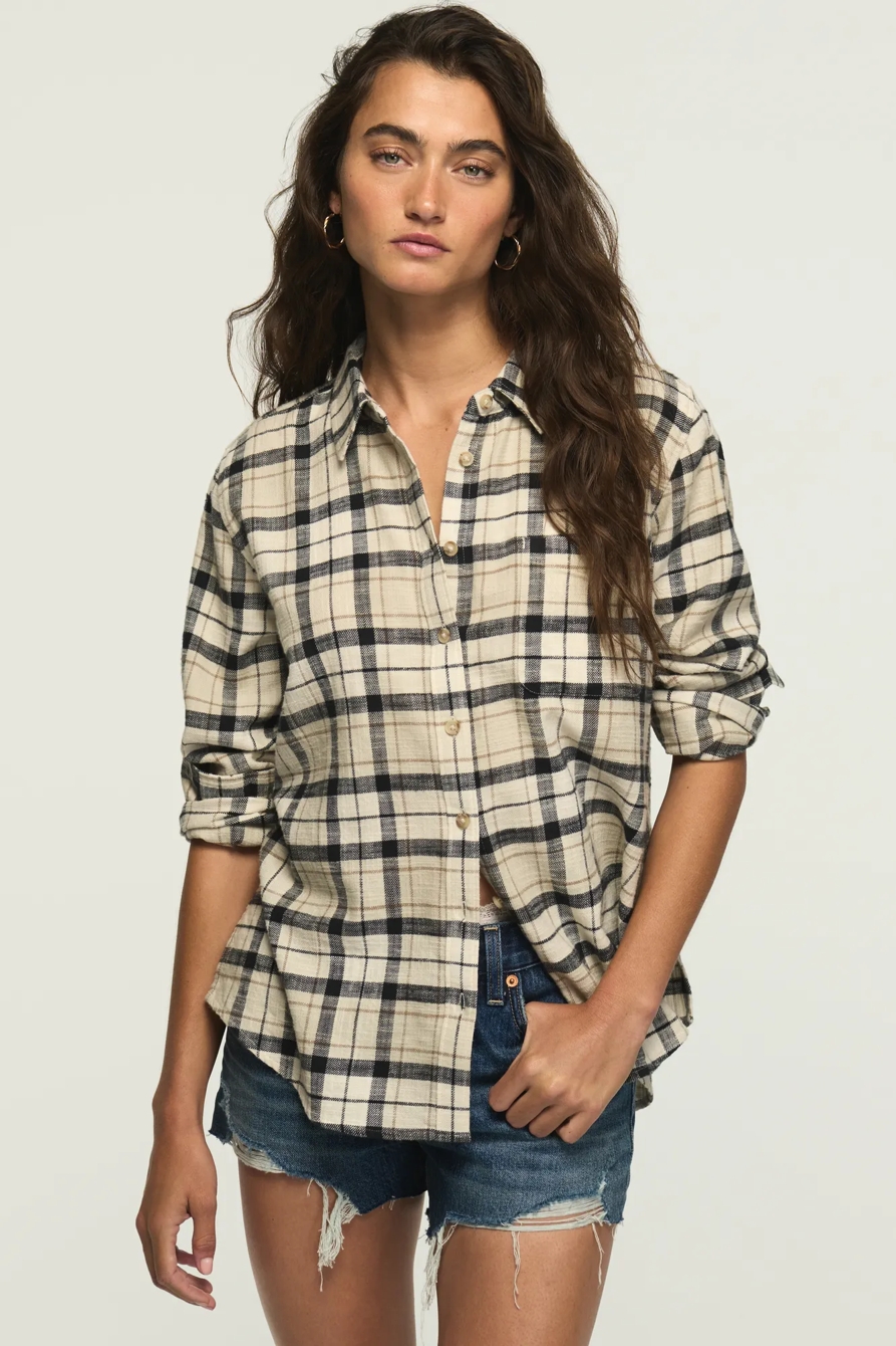 PLAID BUTTON DOWN SHIRT — CREAM PLAID — image 2