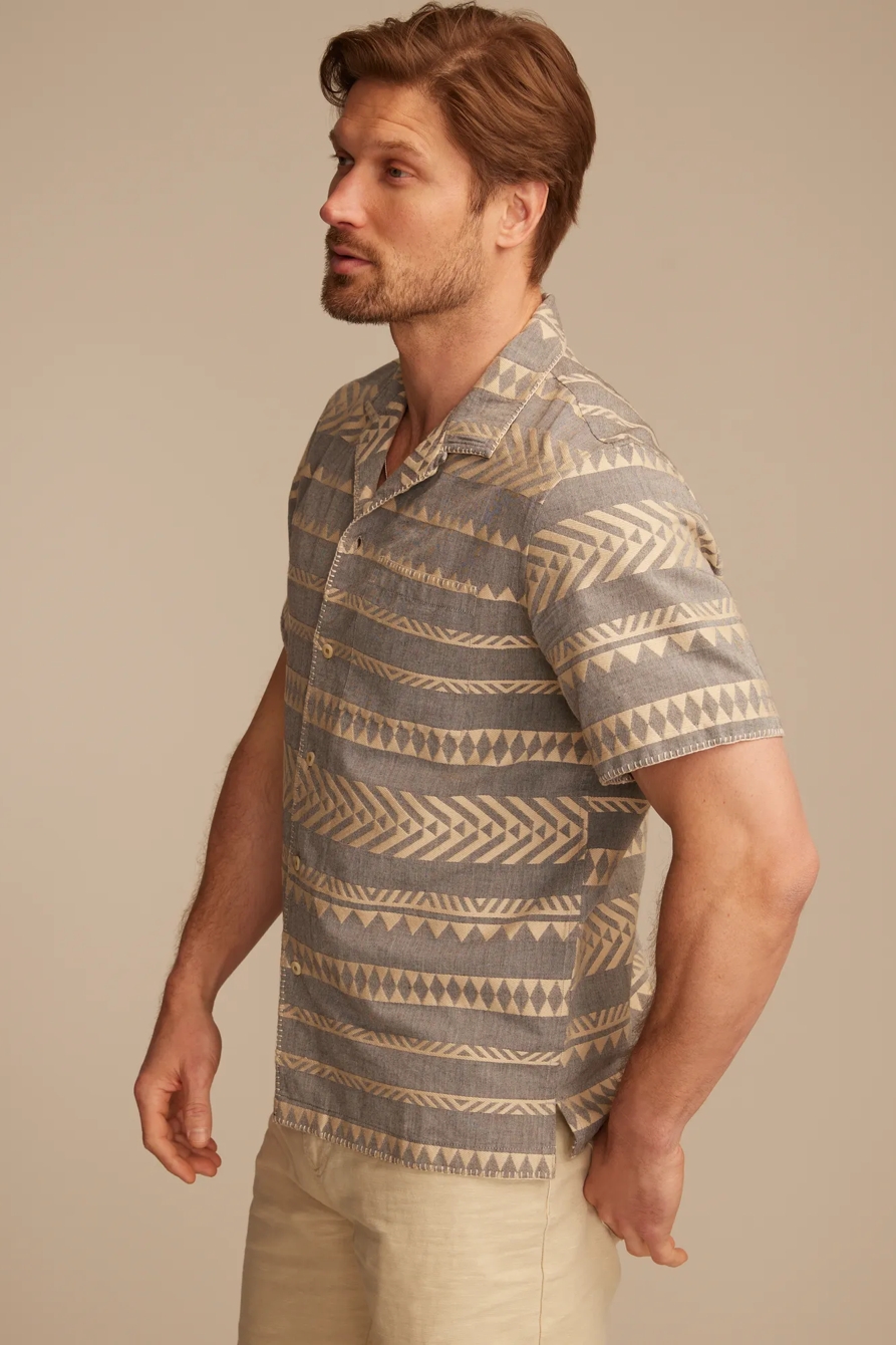 TEXTURED STRIPE CAMP COLLAR SHORT SLEEVE SHIRT — GREY MULTI — image 3