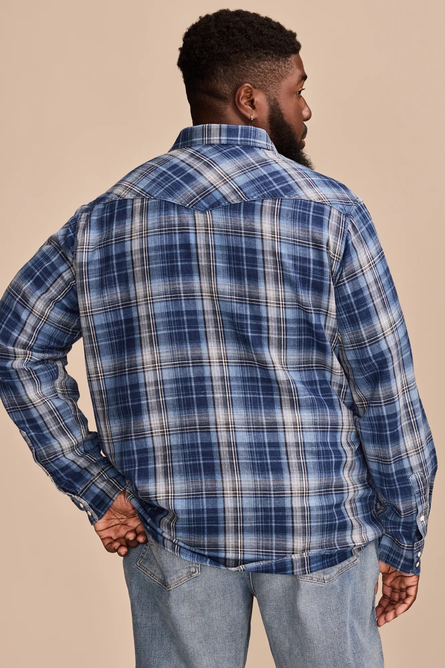 BIG & TALL INDIGO PLAID WESTERN LONG SLEEVE SHIRT — DARK INDIGO — image 4