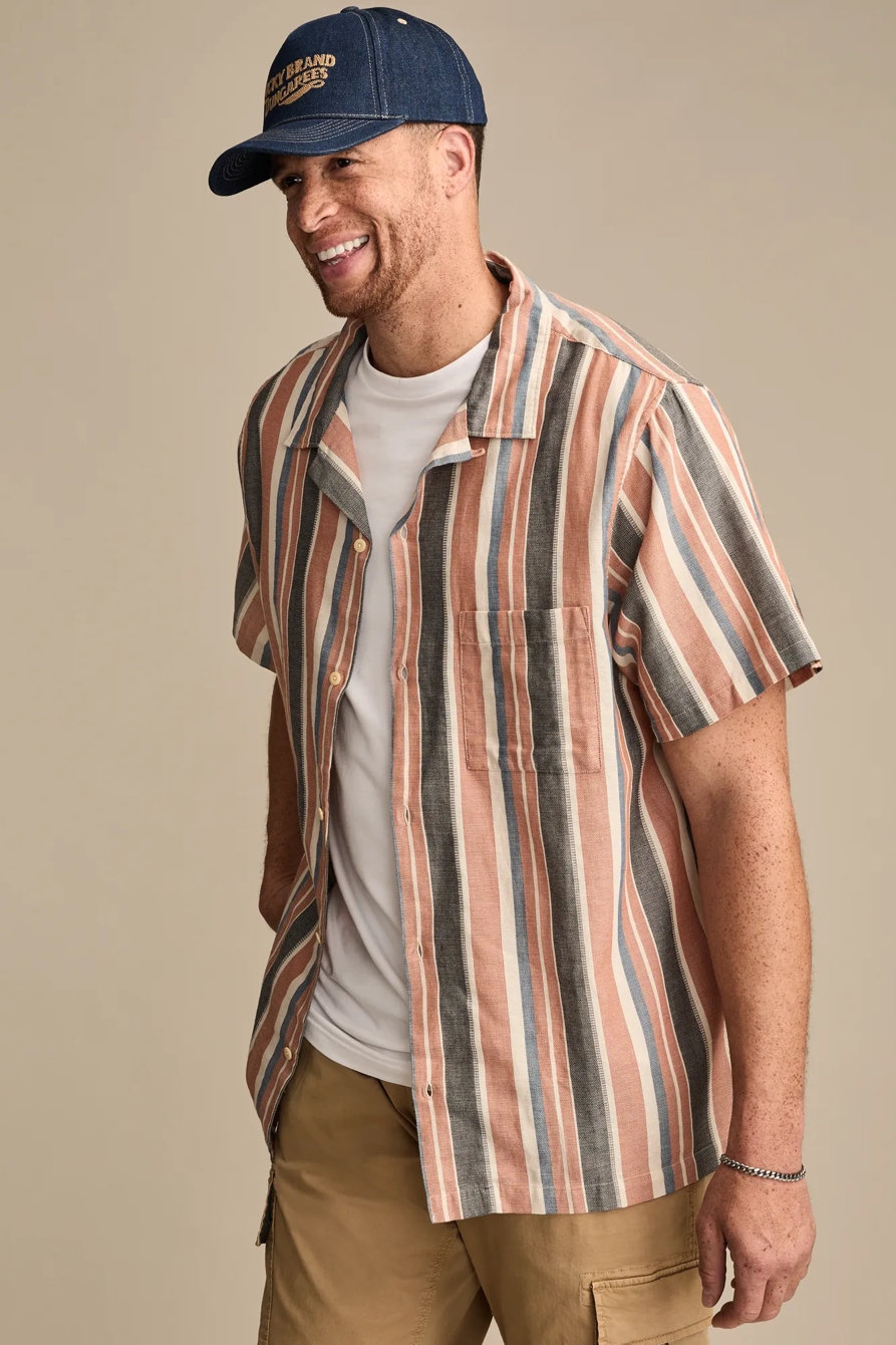 BIG & TALL STRIPED SHORT SLEEVE CAMP COLLAR SHIRT — MULTI STRIPE — image 3