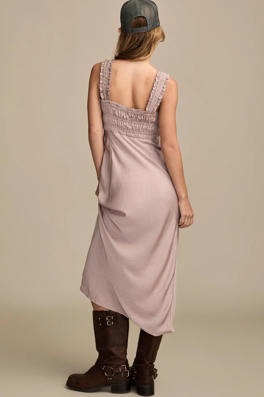 RUCHED BODICE SLIP MIDI DRESS — SPHINX — image 3