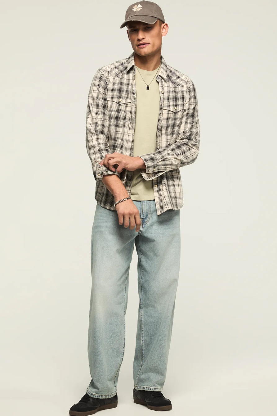 SULFUR TWILL LONG SLEEVE WESTERN SHIRT — CREAM MULTI — image 1