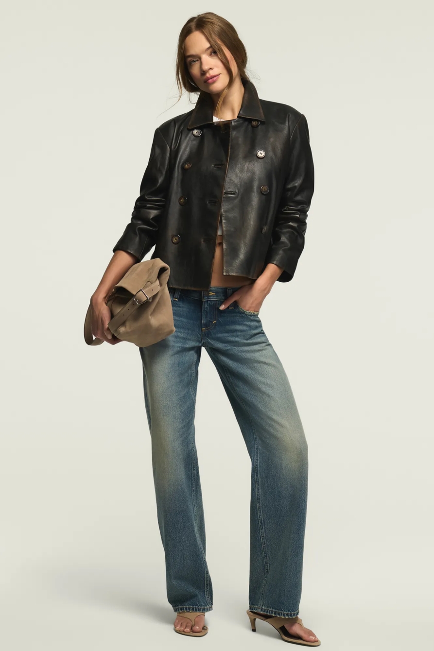 Double Breasted Leather Jacket — RUSTIC BLACK — image 2