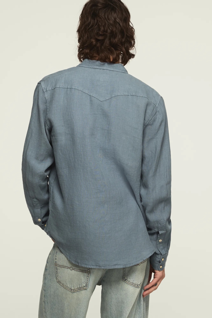 LINEN LONG SLEEVE WESTERN SHIRT — FLINT STONE — image 3