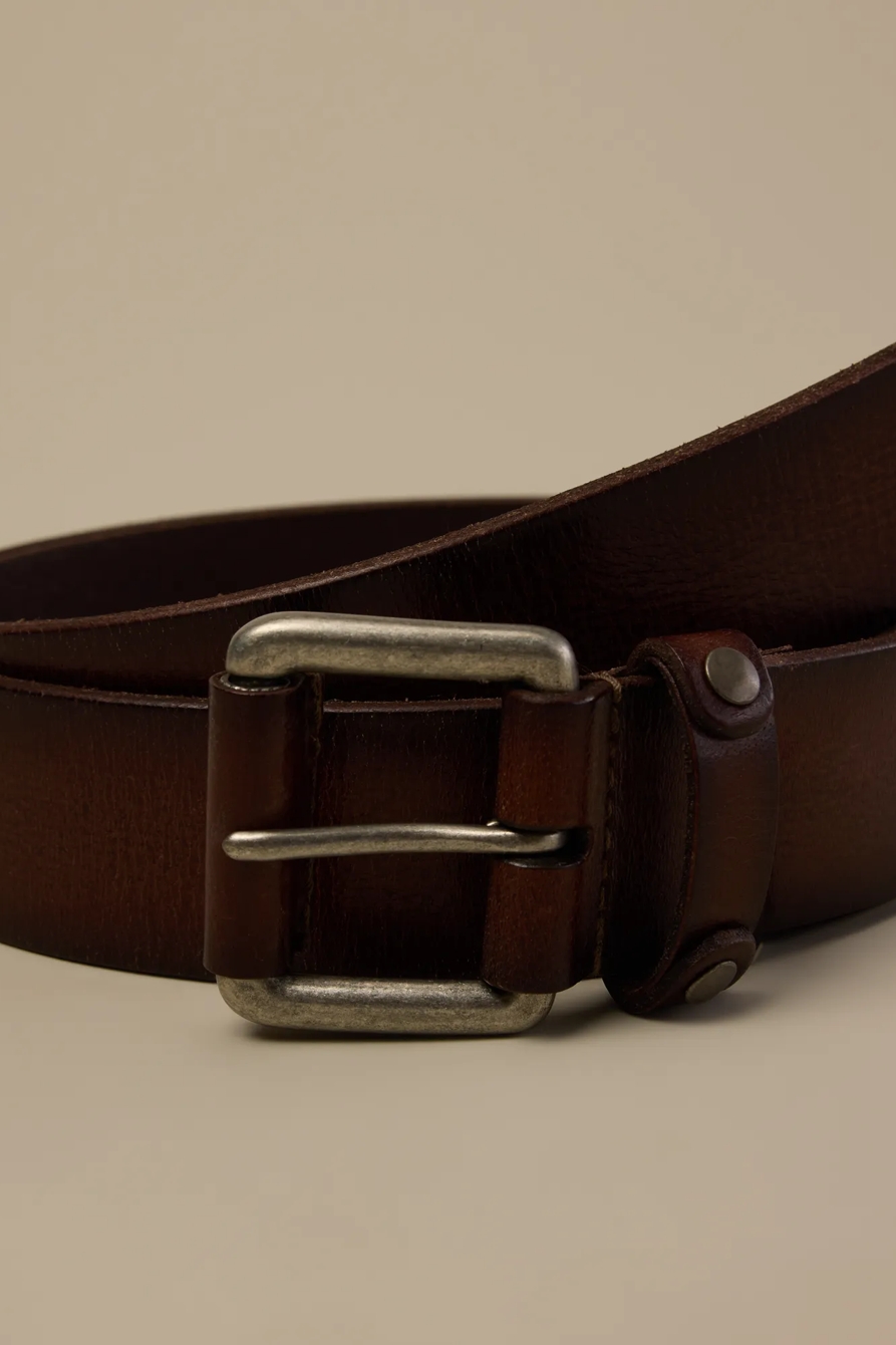 Leather and Studs Keeper Belt — BROWN — image 3