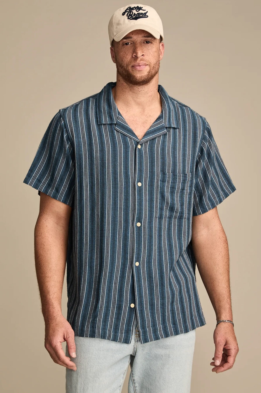 BIG & TALL SHORT SLEEVE CAMP COLLAR SHIRT — BLUE MULTI — image 1
