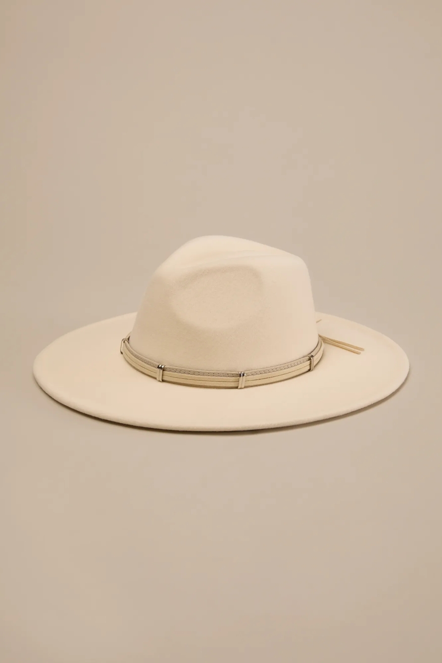 Wide Brim Ranger Hat with Leather Band — CREAM — image 1