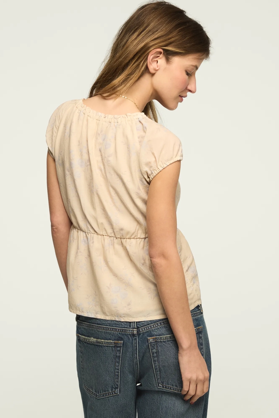 RUCHED BUTTON THROUGH TOP — Cream Floral — image 3