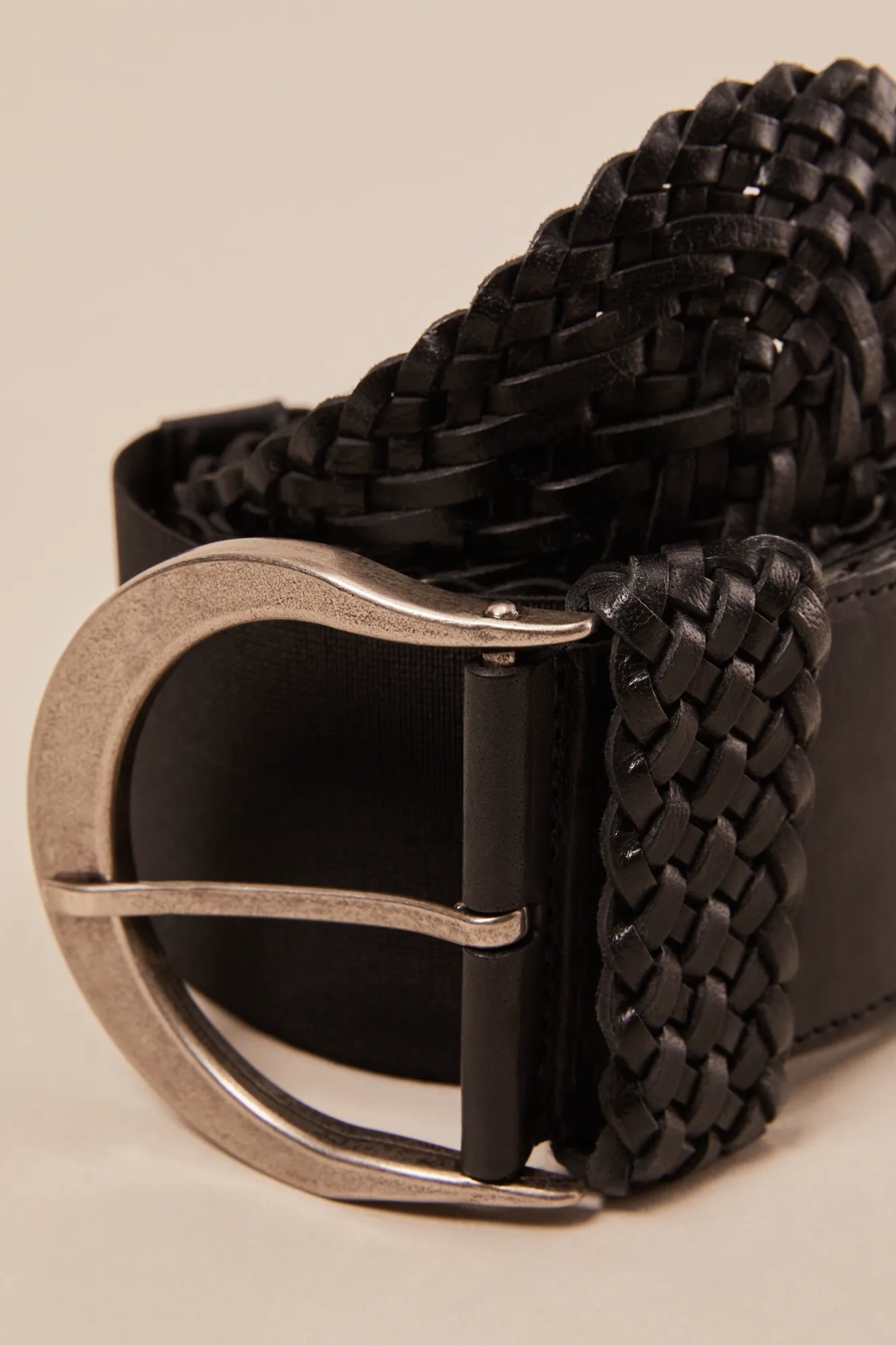 WIDE WOVEN WAIST BELT — BLACK — image 3