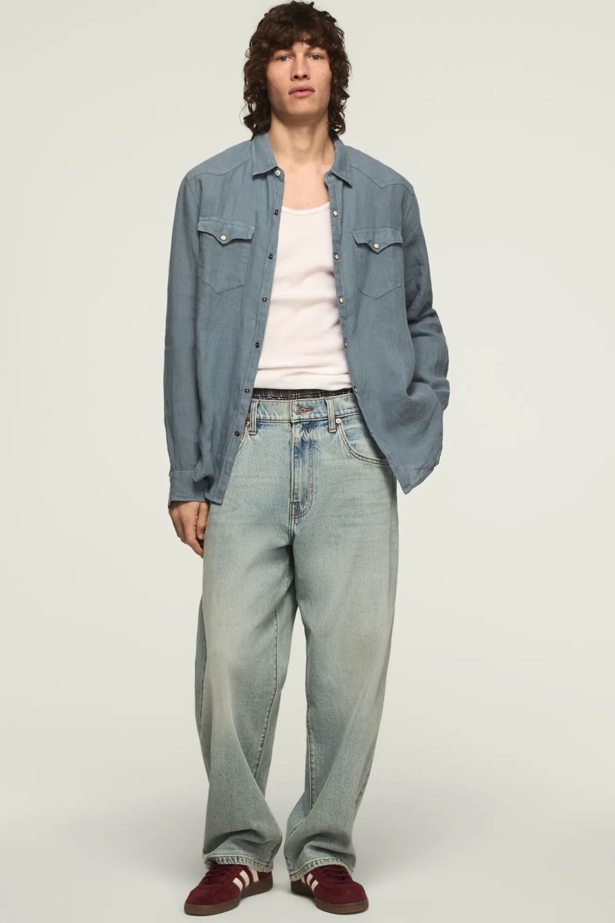 LINEN LONG SLEEVE WESTERN SHIRT — FLINT STONE — image 5