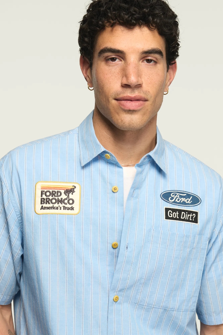 FORD BRONCO SHORT SLEEVE BUTTON DOWN SHIRT — BLUE MULTI STRIPE — image 5