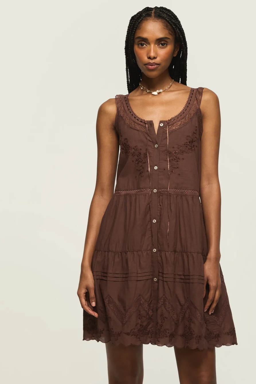 EMBROIDERED DROP WAIST MINI — FRENCH ROAST — image 1