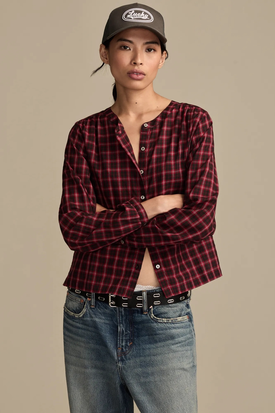 LONG SLEEVE CHECK BLOUSE — RED CHECK — image 1