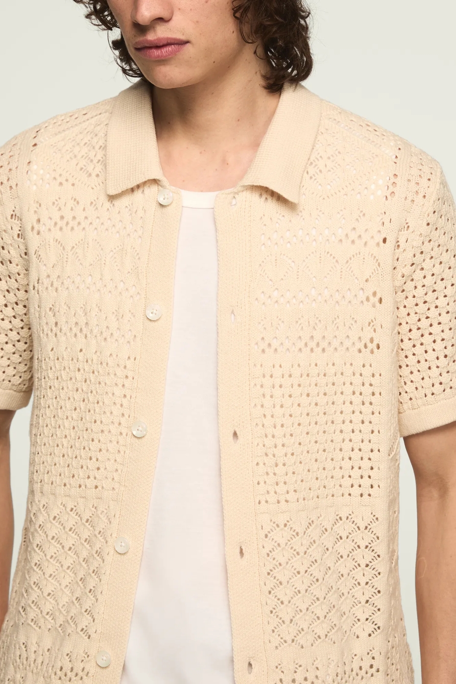 CROCHET BUTTON DOWN SWEATER — WHITECAP GRAY — image 2