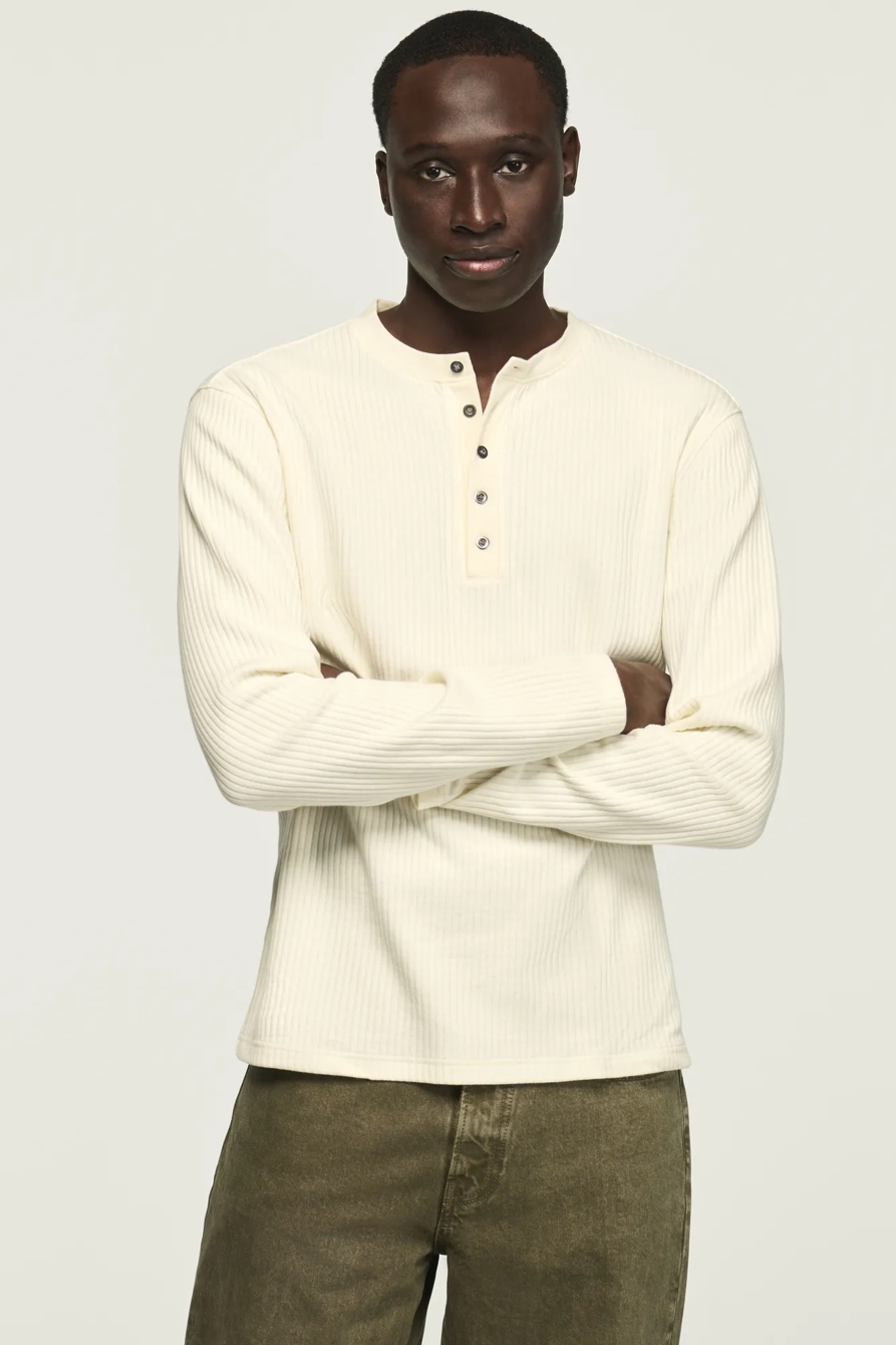 LONG SLEEVE TEXTURED FRENCH RIB TEE — MARSHMALLOW — image 1