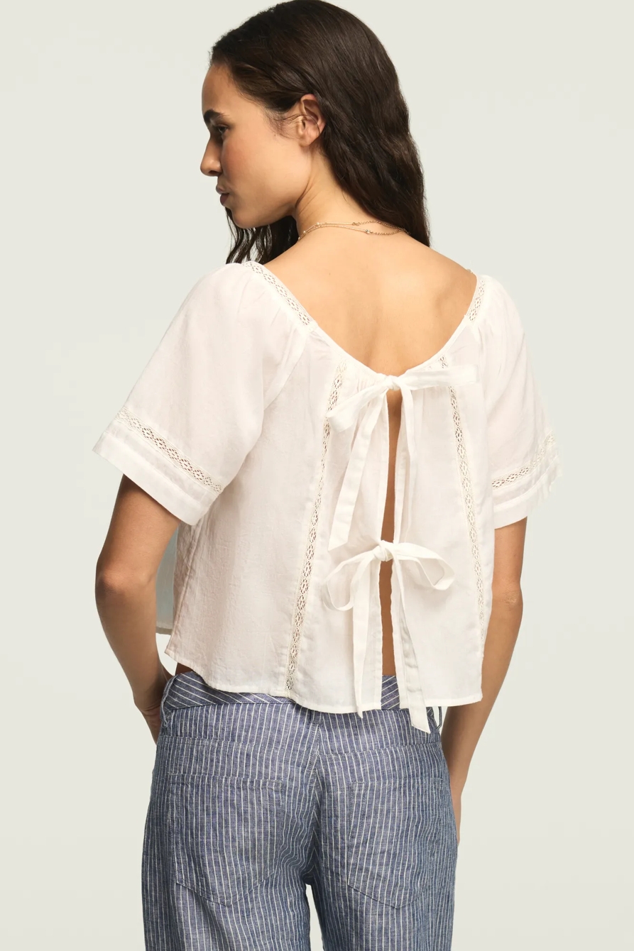 LACE TIE BACK TOP — BRIGHT WHITE — image 1