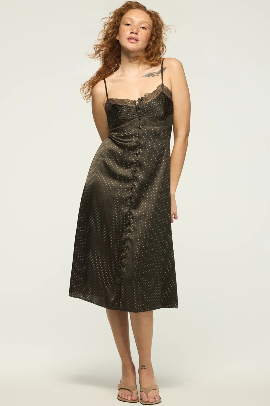 LACE SIMONE SLIP MIDI DRESS — OLIVE MULTI — image 1