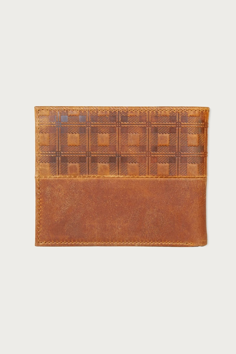 PLAID EMBOSSED LEATHER BIFOLD WALLET — DARK BROWN — image 2