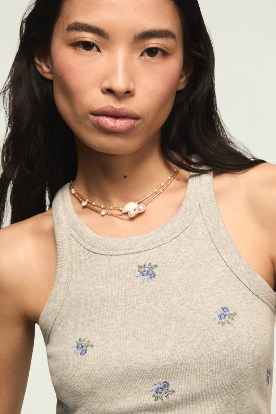 Ribbed Essential Tank — HEATHER GREY FLORAL — image 2