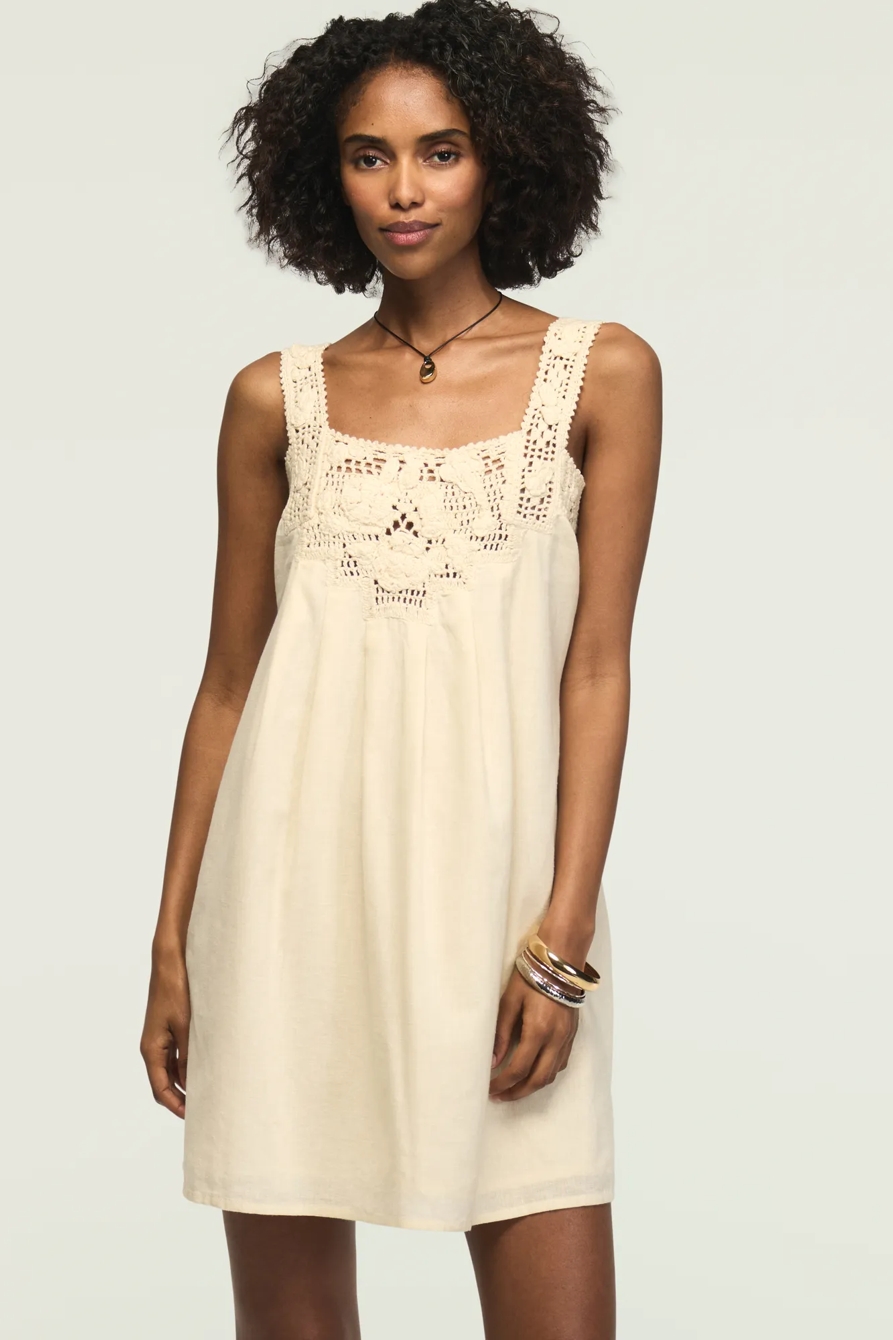 CROCHET SHIFT MINI DRESS — CREAM — image 1