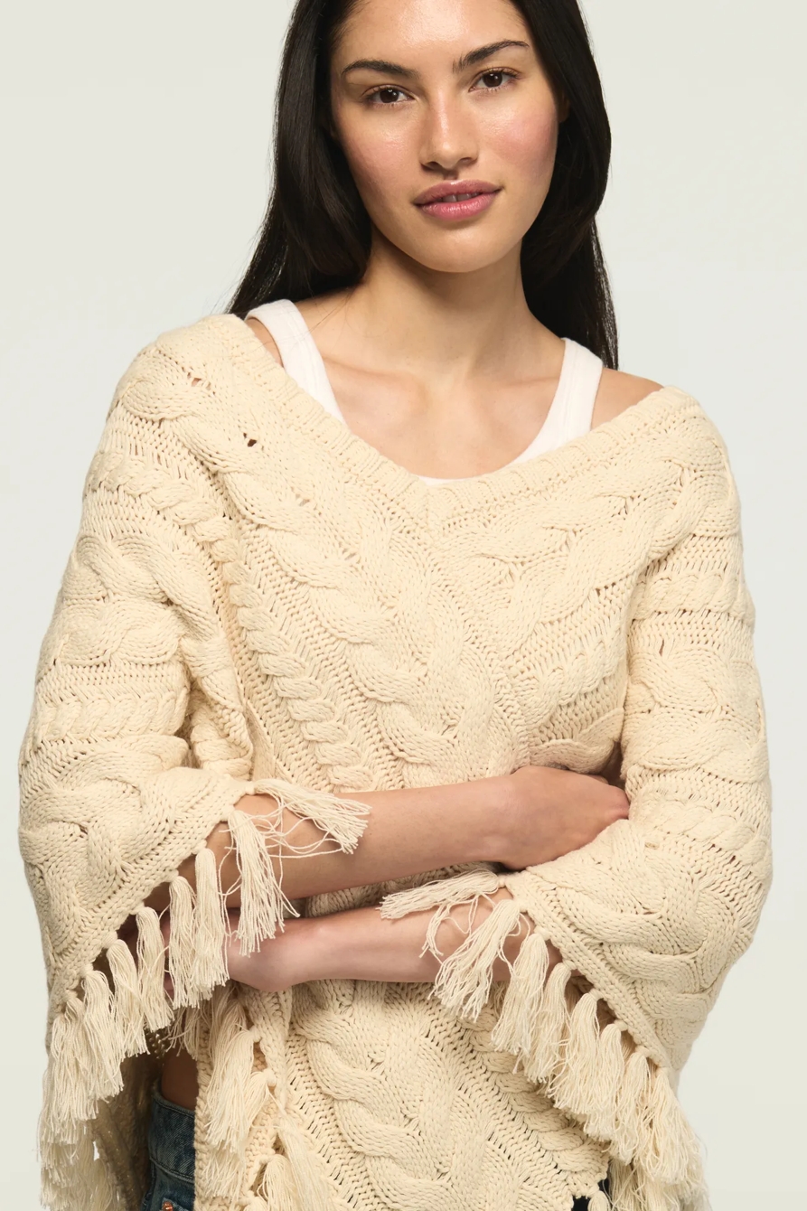 CABLE PONCHO SWEATER — WHITECAP GRAY — image 5