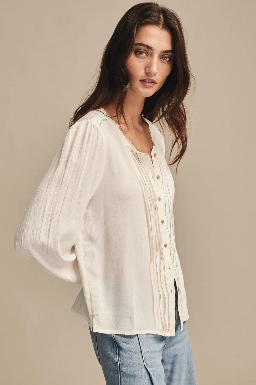 CONTRAST STITCH PEASANT TOP — WHISPER WHITE — image 4