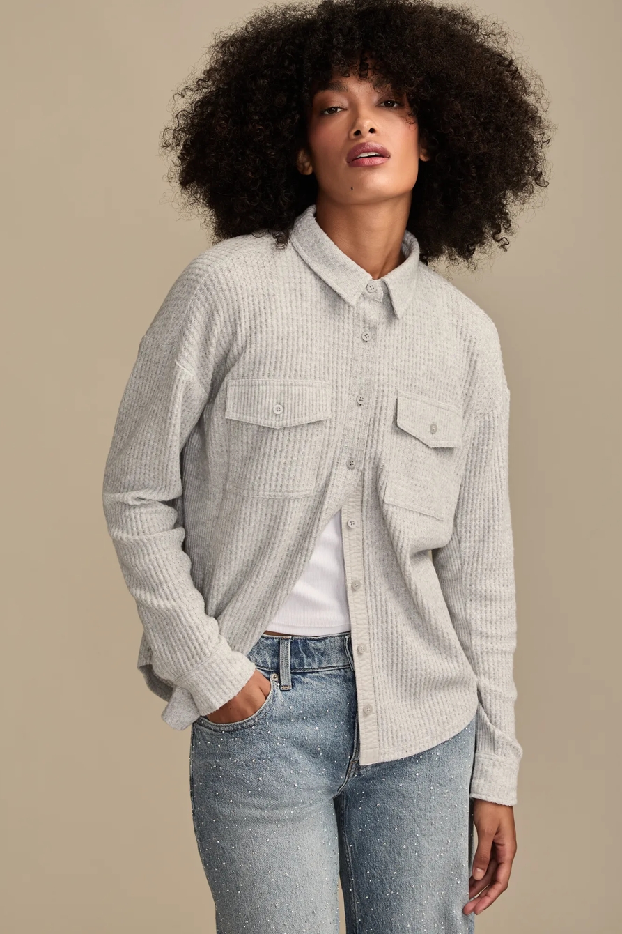 CLOUD WAFFLE BUTTONDOWN TOP — LIGHT HEATHER GREY — image 1